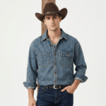 Chemise western homme coton rayée denim vintage