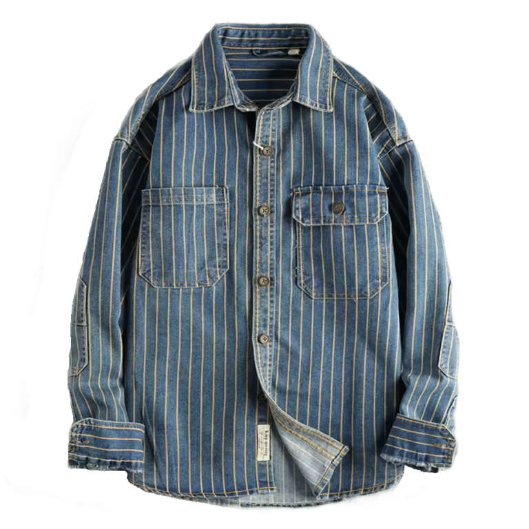 Chemise western homme coton rayée denim vintage (3)