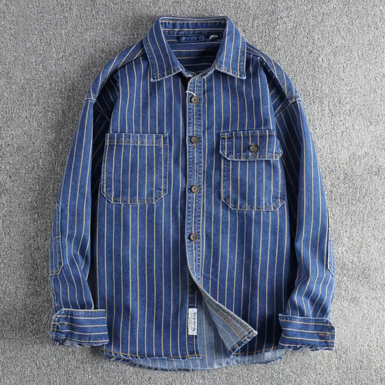 Chemise western homme coton rayée denim vintage (4)
