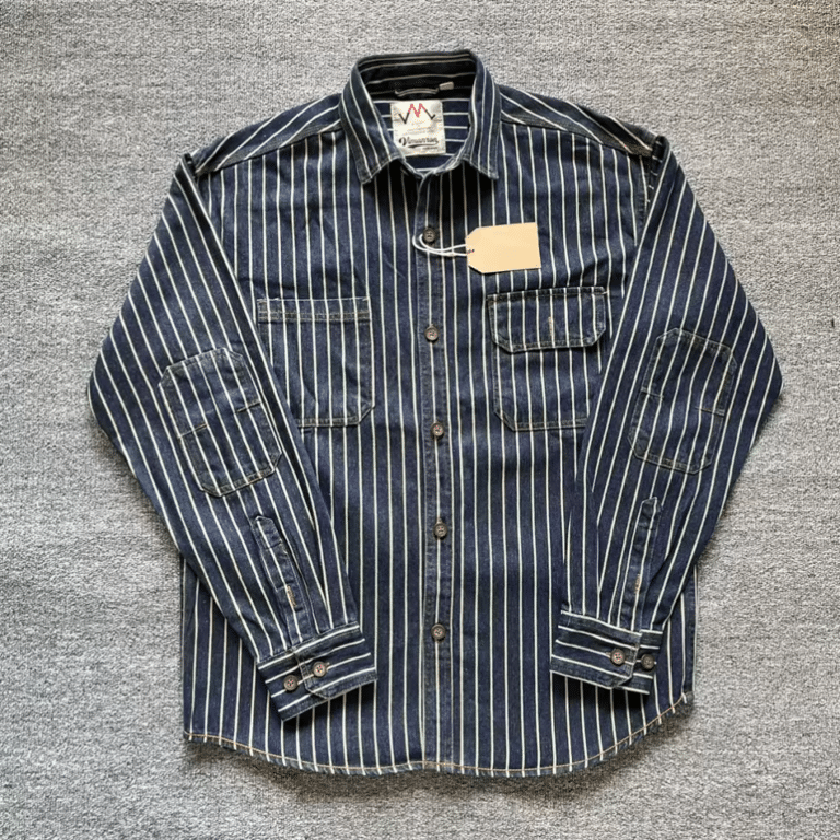 Chemise western homme coton rayée denim vintage (5)