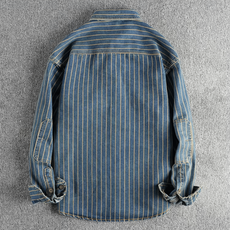 Chemise western homme coton rayée denim vintage (6)
