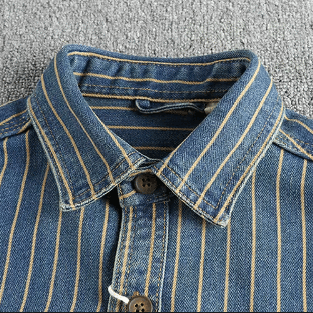 Chemise western homme coton rayée denim vintage (7)