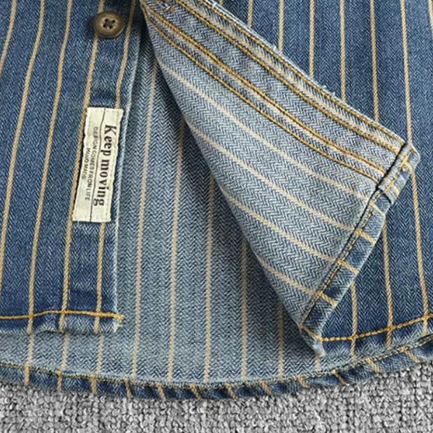 Chemise western homme coton rayée denim vintage (9)
