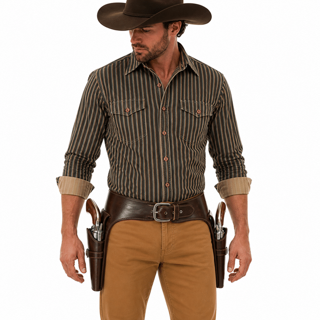 Chemise western homme coton rayée vintage (3)