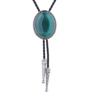 Cravate bolo cowboy cabochon ovale turquoise effet poli