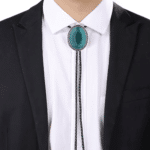 Cravate bolo cowboy cabochon ovale turquoise effet poli (3)