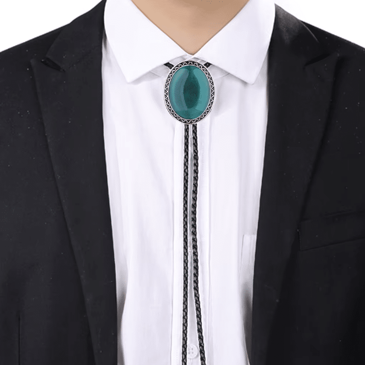 Cravate bolo cowboy cabochon ovale turquoise effet poli (3)