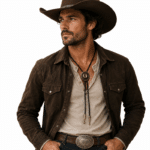 Cravate bolo cowboy tressée médaillon chapeau western vintage (1)