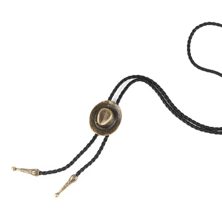 Cravate bolo cowboy tressée médaillon chapeau western vintage (2)