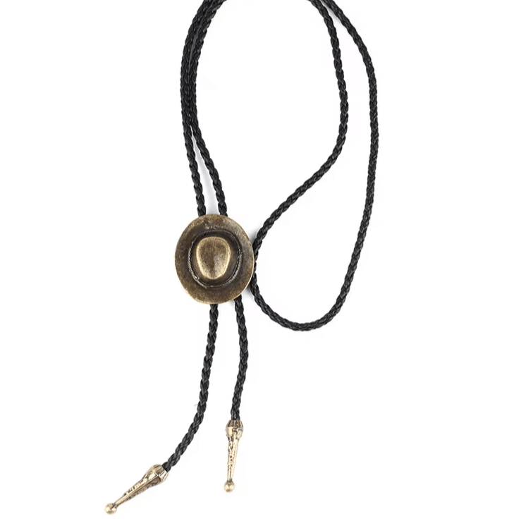 Cravate bolo cowboy tressée médaillon chapeau western vintage (3)