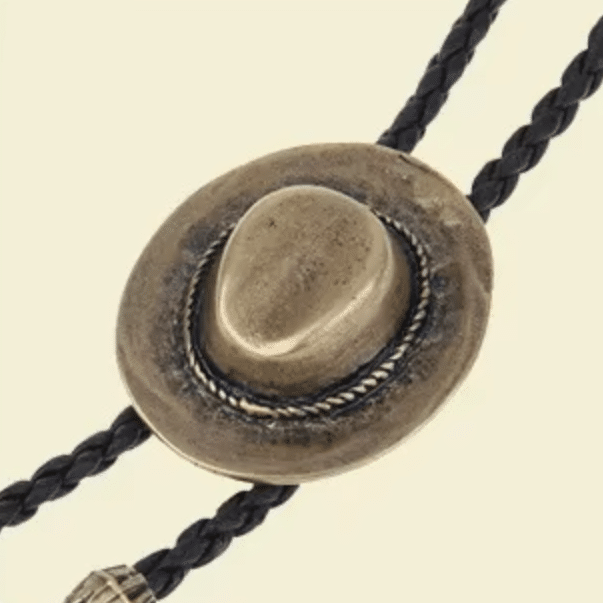 Cravate bolo cowboy tressée médaillon chapeau western vintage (4)
