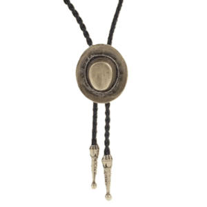 Cravate bolo cowboy tressée médaillon chapeau western vintage