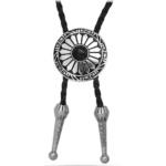 Cravate bolo cowboy tressée médaillon rosace noire (1)