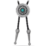 Cravate bolo cowboy tressée médaillon rosace turquoise (2)