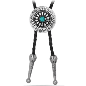 Cravate bolo cowboy tressée médaillon rosace turquoise