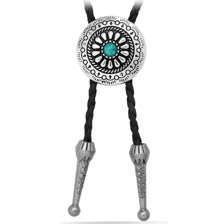 Cravate bolo cowboy tressée médaillon rosace turquoise (2)