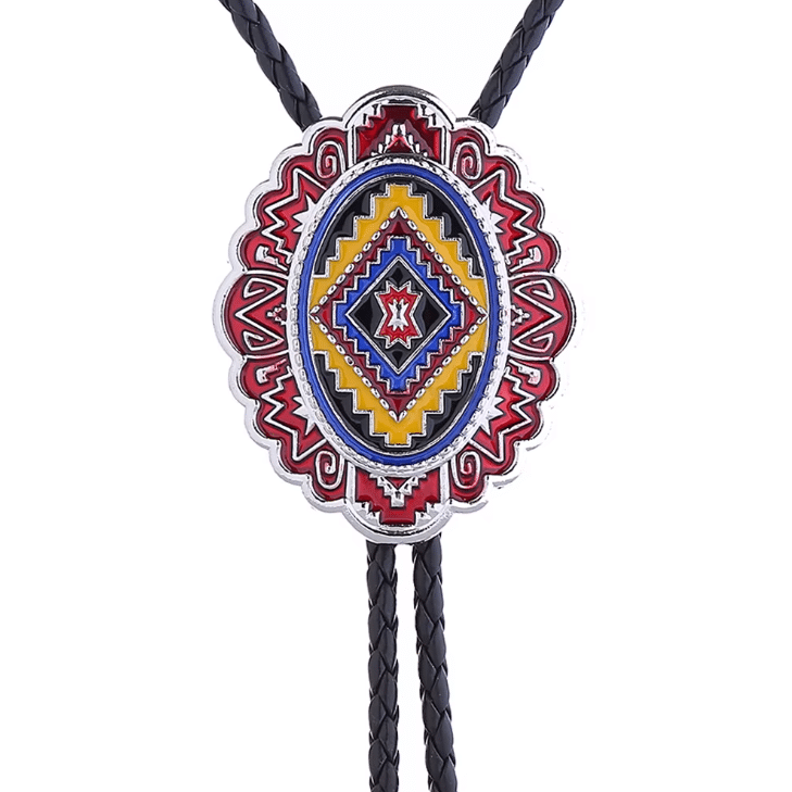 Cravate bolo cowboy tressée motif western multicolore (1)