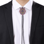 Cravate bolo cowboy tressée motif western multicolore (2)