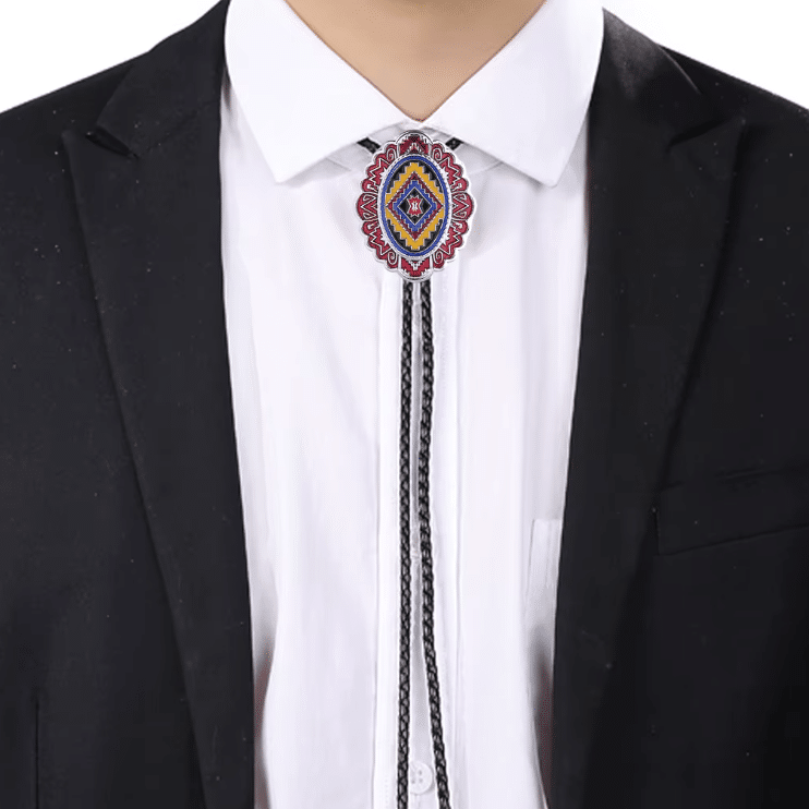 Cravate bolo cowboy tressée motif western multicolore (2)