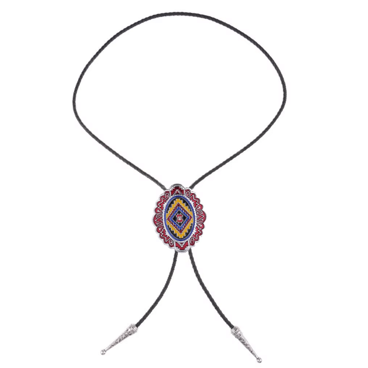 Cravate bolo cowboy tressée motif western multicolore (3)