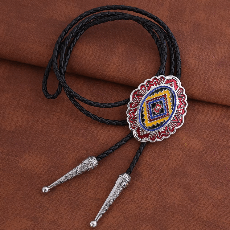 Cravate bolo cowboy tressée motif western multicolore (4)