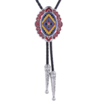 Cravate bolo cowboy tressée motif western multicolore (5)