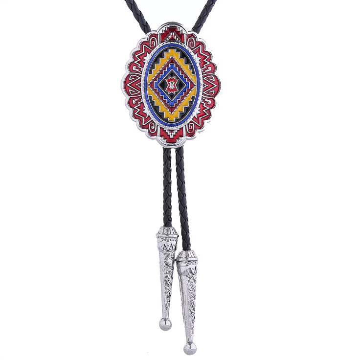 Cravate bolo cowboy tressée motif western multicolore (5)