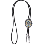 Cravate cowboy bolo tressée motif western turquoise et argenté (2)