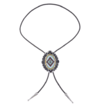 Cravate cowboy bolo tressée motif western turquoise et argenté (4)