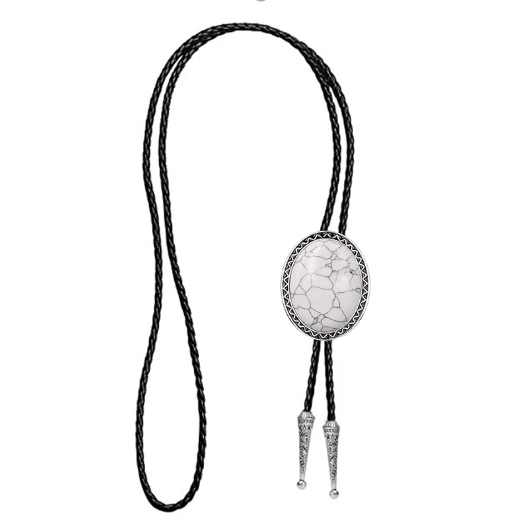 Cravate cowboy bolo tressée pierre blanche effet marbré (3)