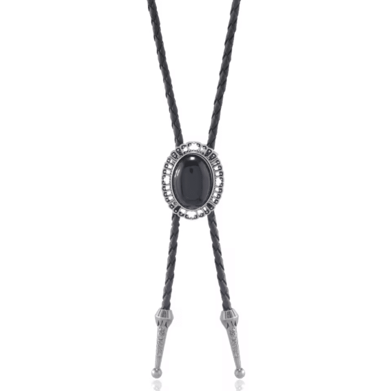 Cravate cowboy bolo tressée pierre noir ovale (1)