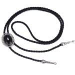 Cravate cowboy bolo tressée pierre noir ovale (3)