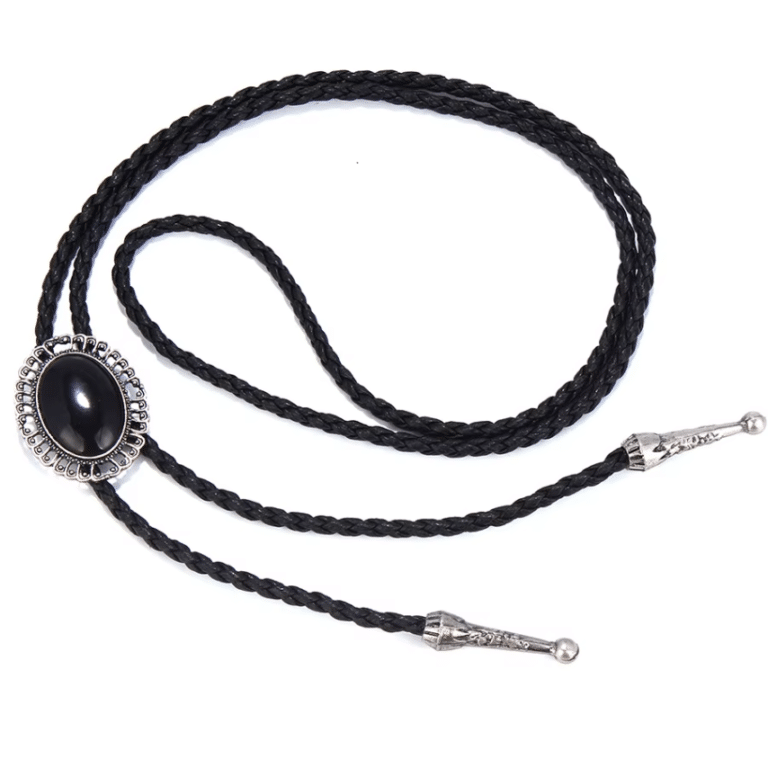 Cravate cowboy bolo tressée pierre noir ovale (3)