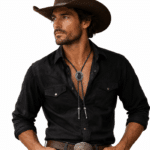 Cravate cowboy bolo tressée pierre noir ovale (4)