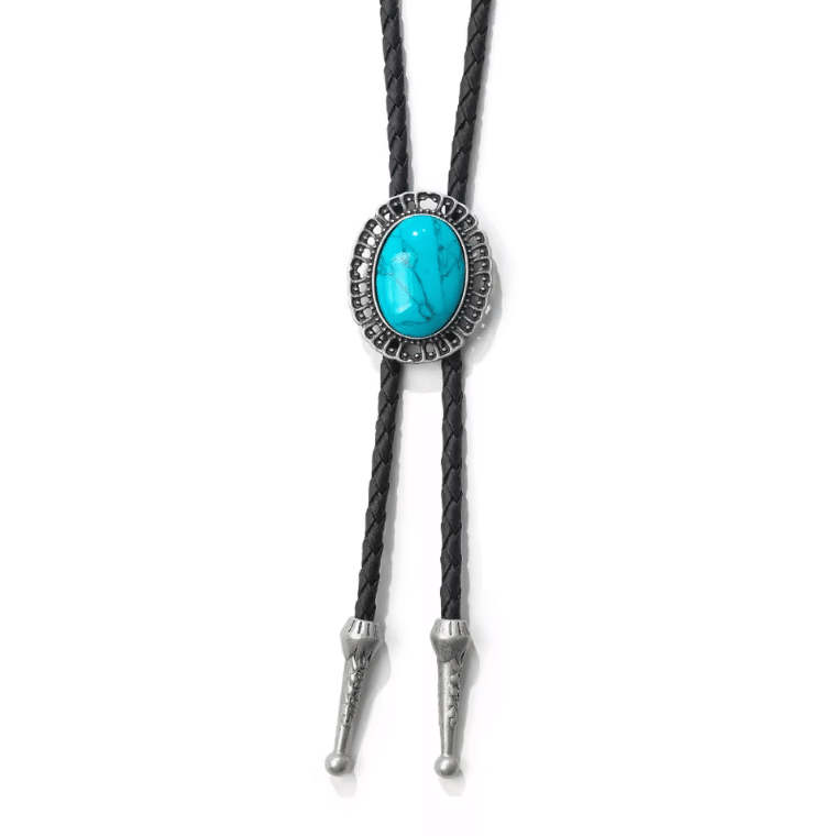 Cravate cowboy bolo tressée pierre turquoise ovale (1)