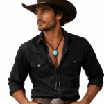 Cravate cowboy bolo tressée pierre turquoise ovale (2)