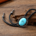 Cravate cowboy bolo tressée pierre turquoise ovale (4)