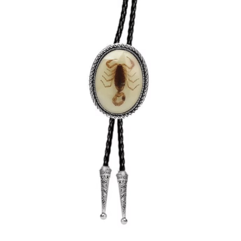 Cravate cowboy bolo tressée scorpion résine vintage (3)
