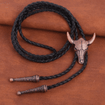 Cravate cowboy bolo tressée tête de taureau finition bronze (2)
