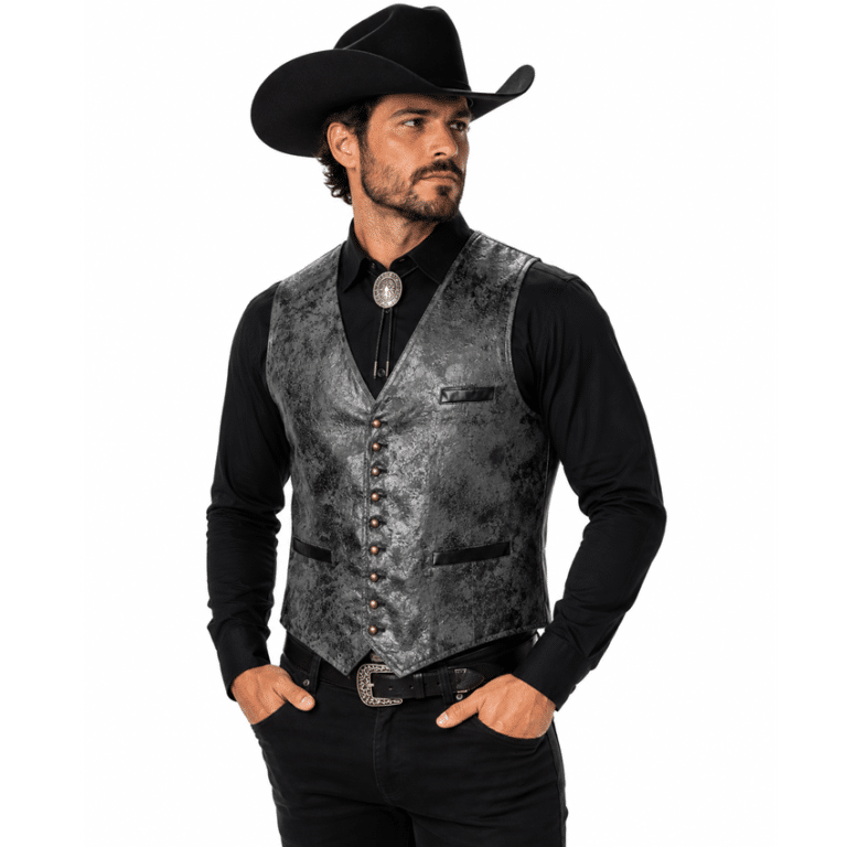 Gilet country effet cuir noir gris patiné (1)