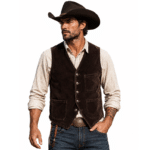 Gilet country homme en velours côtelé marron vintage (1)