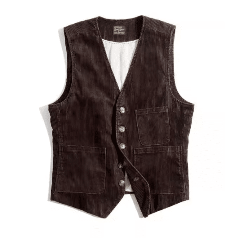 Gilet country homme en velours côtelé marron vintage (2)