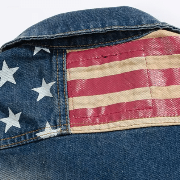Gilet en jean sans manche motif drapeau Américain (3)