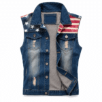 Gilet en jean sans manche motif drapeau Américain