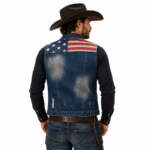 Gilet en jean sans manche motif drapeau Américain (6)