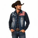 Gilet en jean sans manche motif drapeau Américain (7)