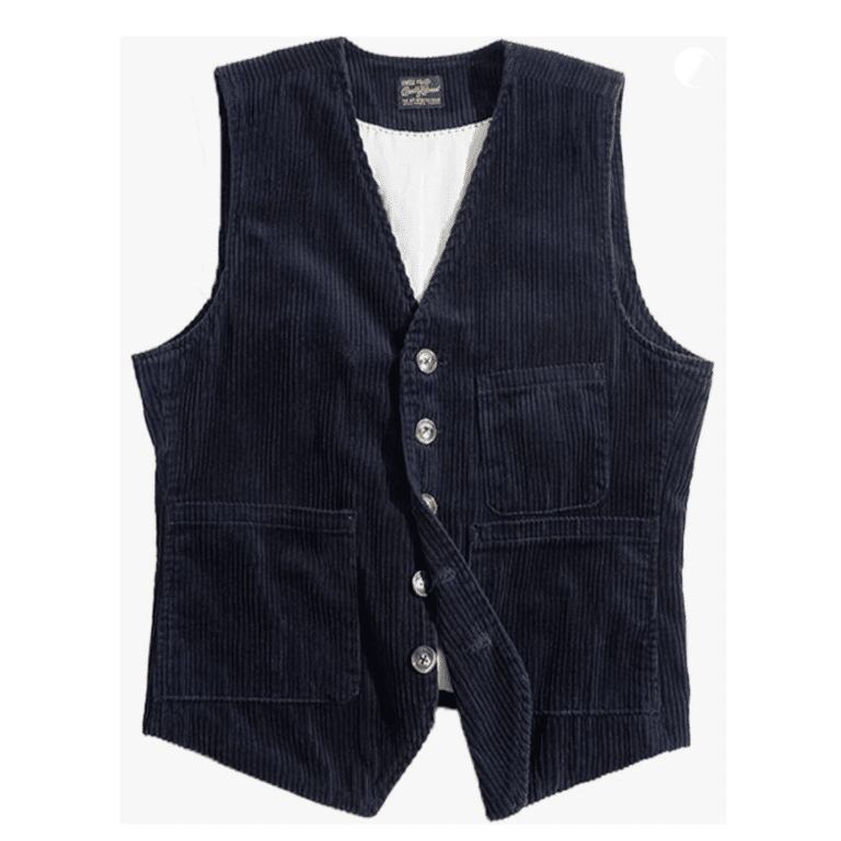 Gilet sans manches homme bleu nuit effet velours côtelé rétro (2)