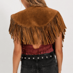 Gilet western franges marron épaules effet daim (1)