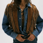 Gilet western franges marron épaules effet daim (2)