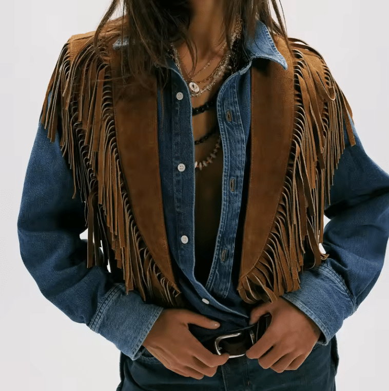 Gilet western franges marron épaules effet daim (2)